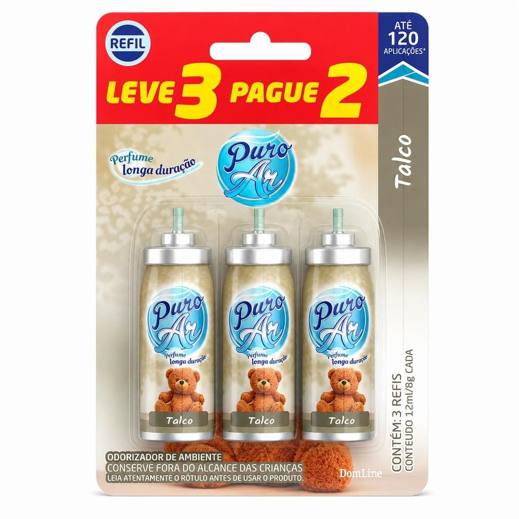 Kit 3 Mini Refil Puro Ar Talco 12ml Aromatizador de Ambiente com Aplicador