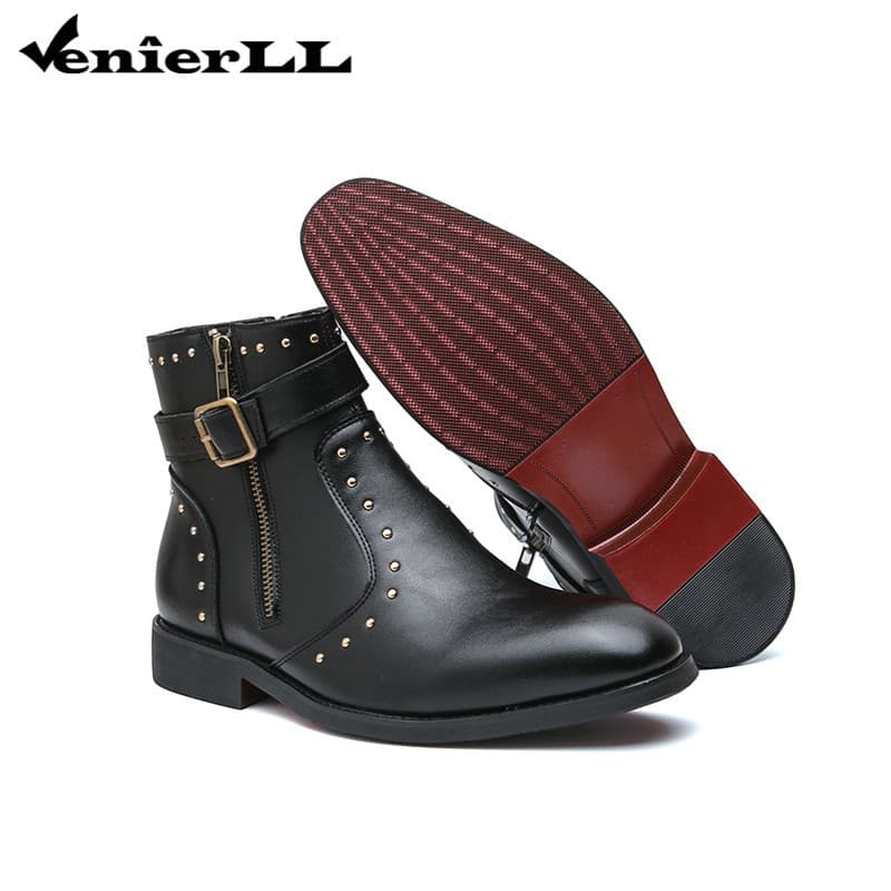 Botas Masculinas Punk Rebite Motociclista Tornozelo Com Fivela De Metal E Zíper Lateral Retrô Curtas De Couro Para Motoc