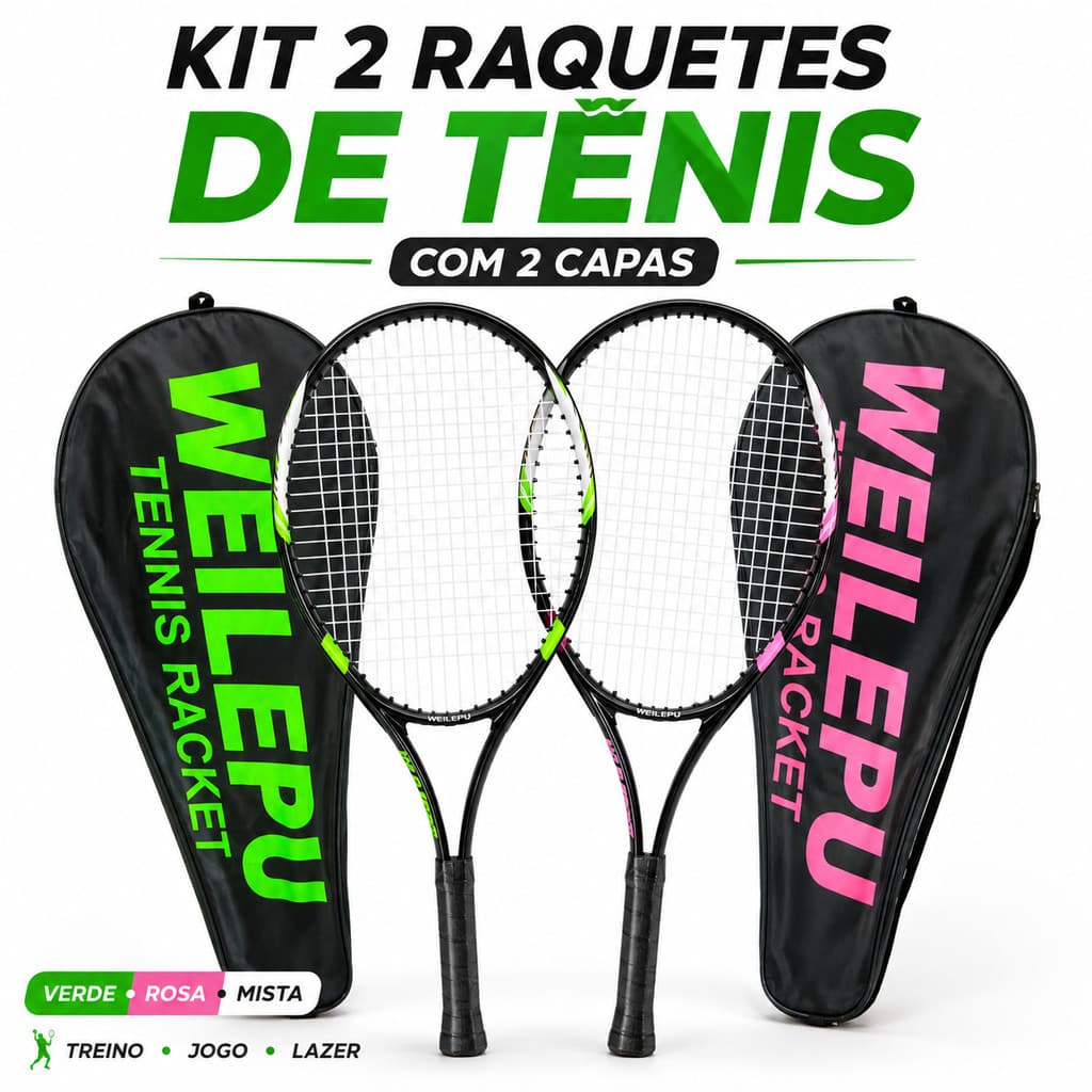 Kit 2 Raquetes De Tênis Adulto 68cm Com 2 Capas Para Treino Jogo E Lazer