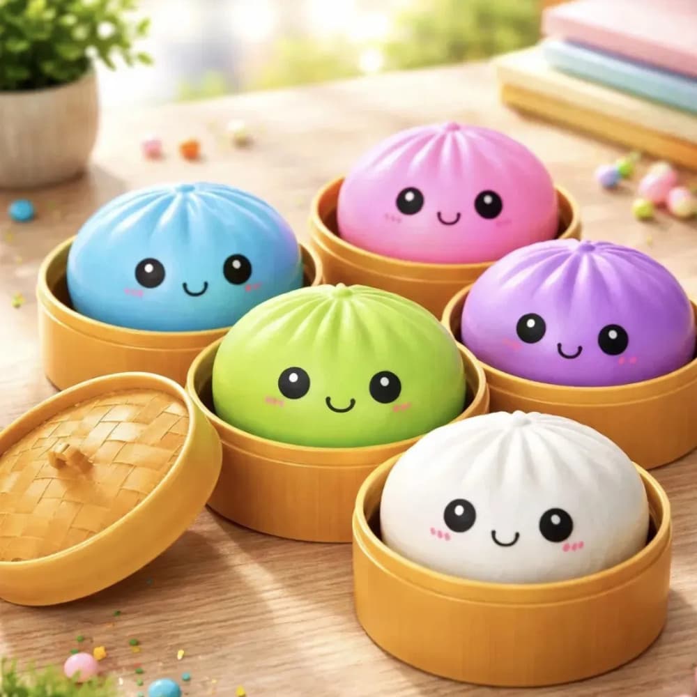 Squishy Squikis Dumpling Caixa Surpresa Fofinho Antiestresse Brinquedo Sensorial Macio Colorido squish