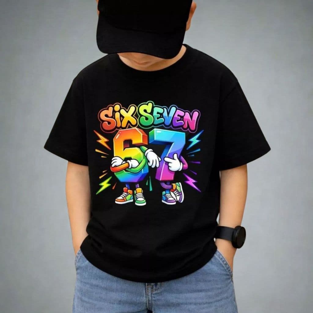 Camiseta Infantil Estampada 100% Algodão Confortável Estilo Moderno Six Seven