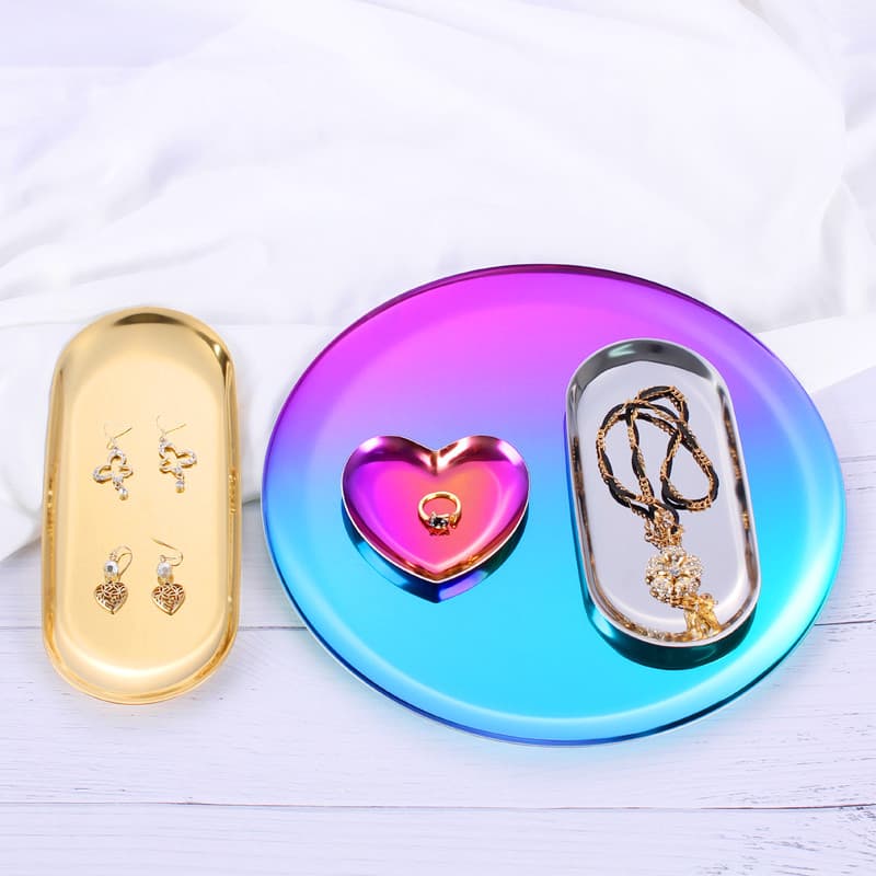 Estilo nórdico fotografia adereços minimalista bandeja de jóias anel colar bandeja de armazenamento ouro aço inoxidável