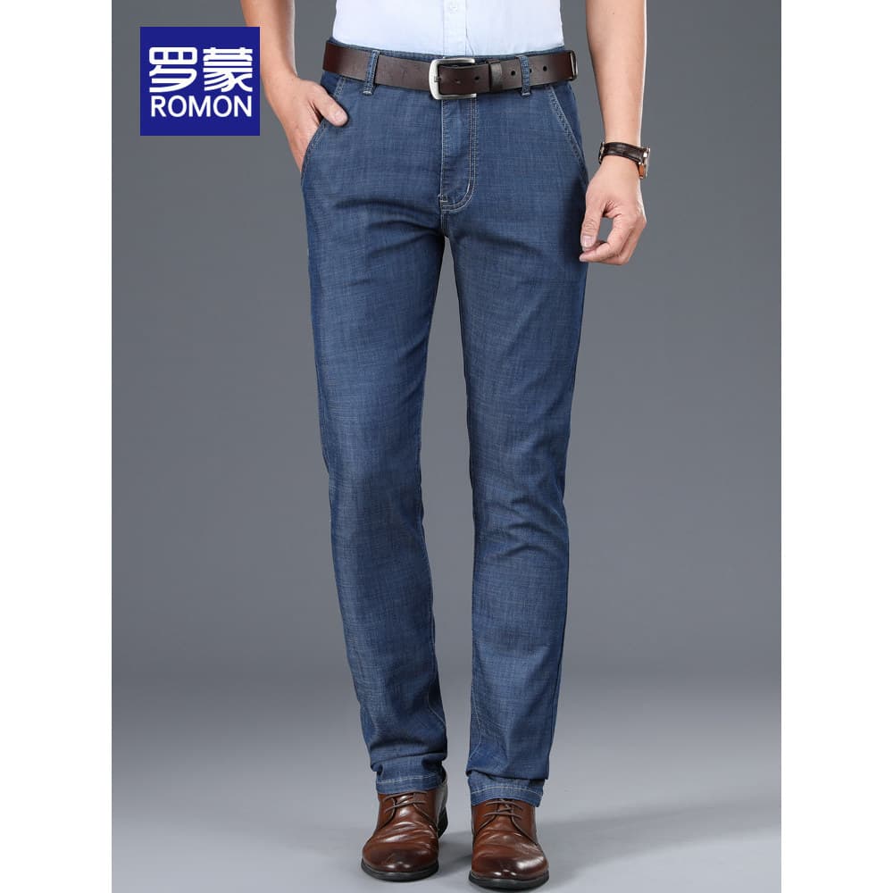 Lomon calças de brim de seda gelo masculino verão fino solto em linha reta calças casuais Ultra-finas calças masculinas