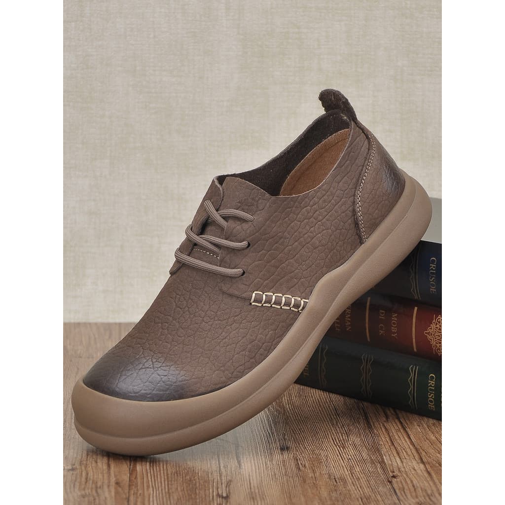 Camada superior de couro dedo do pé largo sapatos masculinos primavera verão respirável sapatos casuais de couro masculi