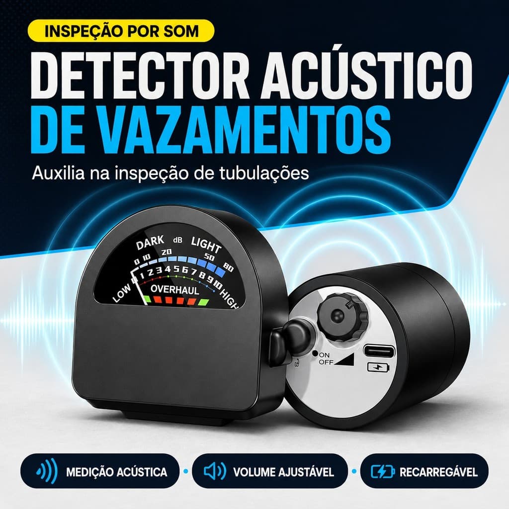 Detector Caça Vazamento de Água H918 Geofone Sensor Acústico para Cano Parede Piso com Fone USB
