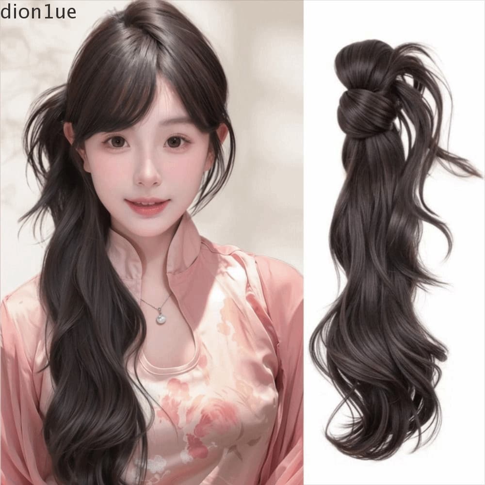 DION1UE Peruca De Rabo De Cavalo Com Clipe De Garra , Cabeça De Bola Hanfu Nova Estilo Chinês , Longo Encaracolado Cheon