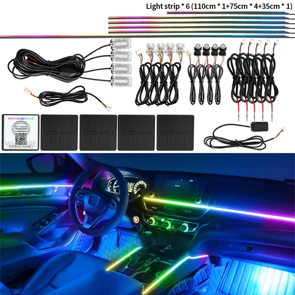 (18 Em 1) Luz Ambiente Do Carro Symphony Interior Acrílico Guia De Fibra Óptica Faixa De DIY Decoração De LED Iluminação