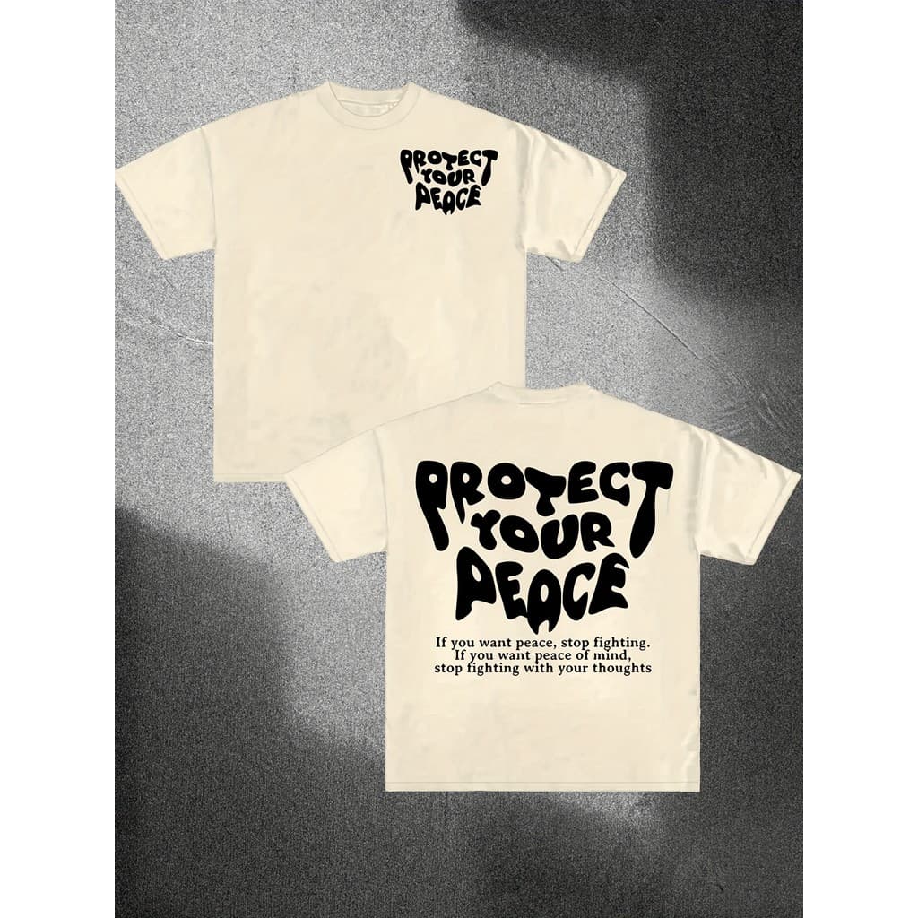 Proteja sua paz Graffiti impresso moda masculina feminina solta em torno do pescoço camiseta manga curta-primavera verão
