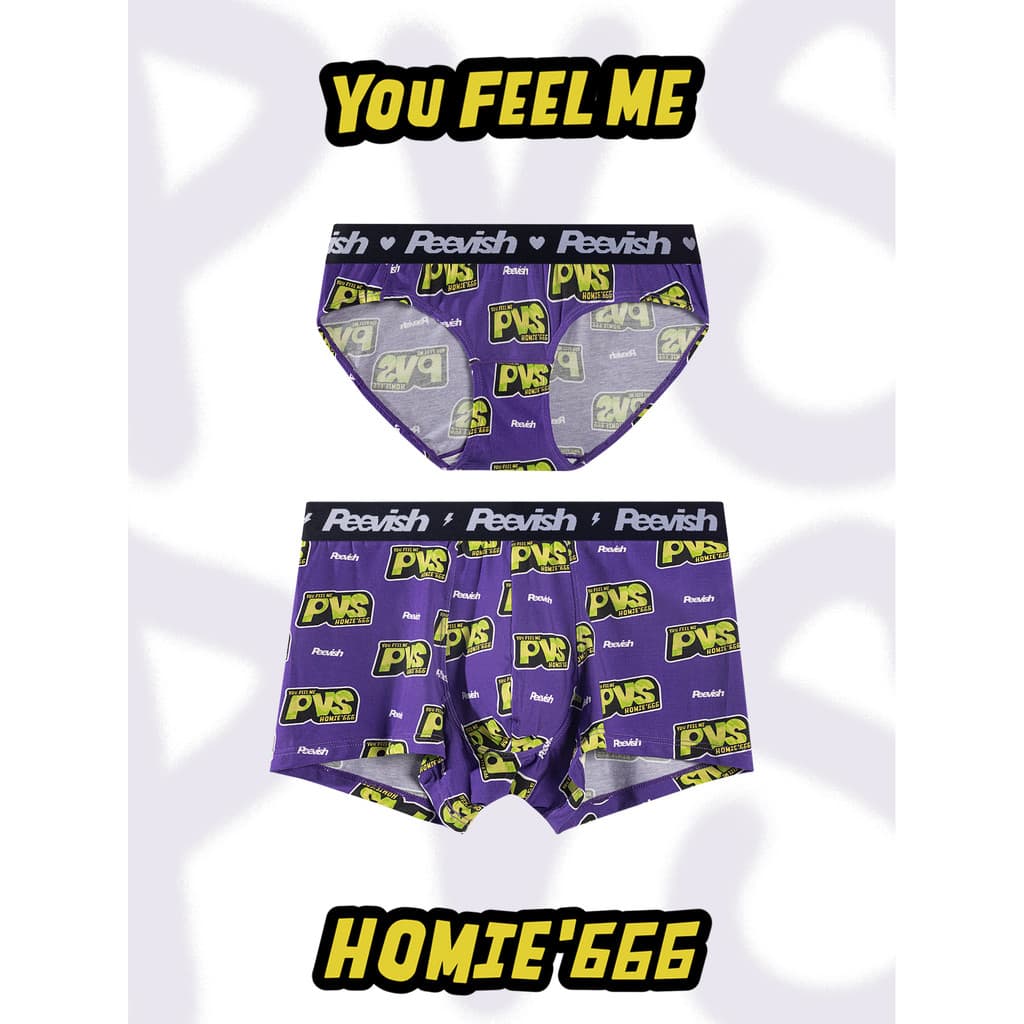 PEEVISH PEEVISH Cartoon Casal Antibacteriano Tencel Boxer Cuecas Meninos Cuecas Mulheres Cuecas Cabeça