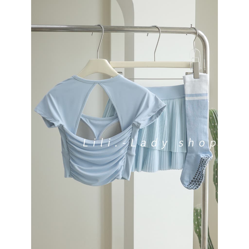 Terno de Fitness feminino 2026 novo estilo Yoga Wear com almofada no peito de secagem rápida manga curta profissional ma