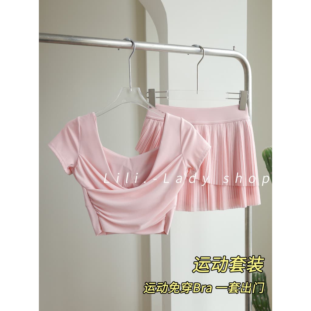 Roupas de Fitness terno feminino de secagem rápida de manga curta com almofada no peito Pilates terno de treinamento bel