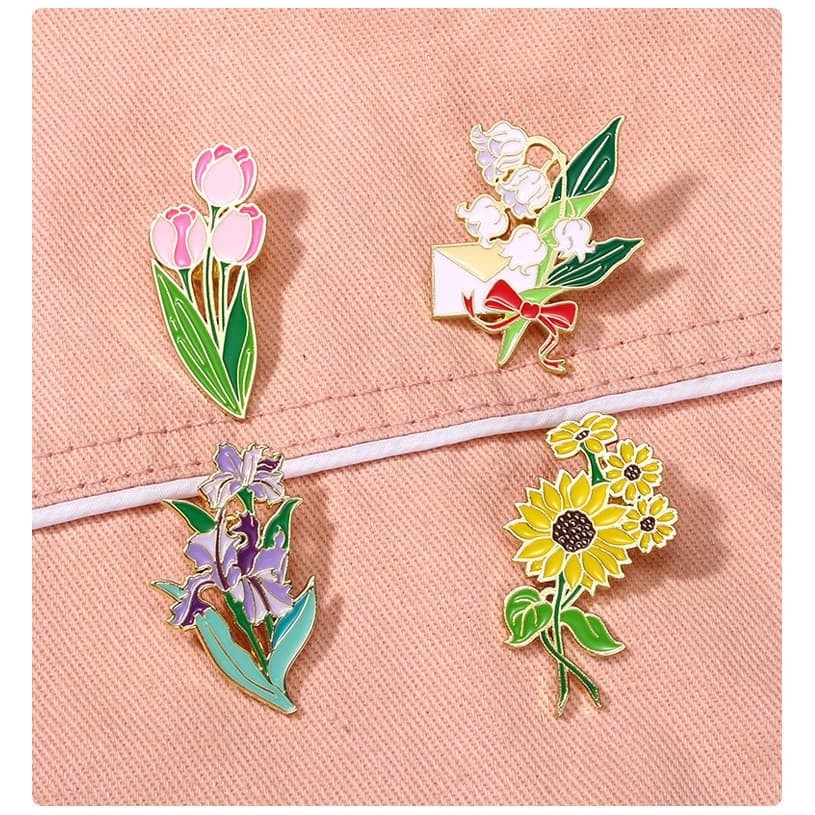 Alfinetes De Crachá Esmaltados Criativos , Tulipa De Planta Fofa De Desenho Animado , Broche De Anime Íris , Par De Moch