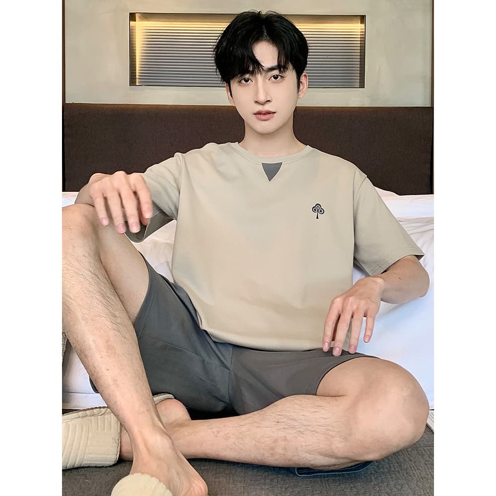 2025 novo estilo pijamas masculinos verão estilo fino puro algodão Shorts de manga curta Loungewear de duas peças pode u