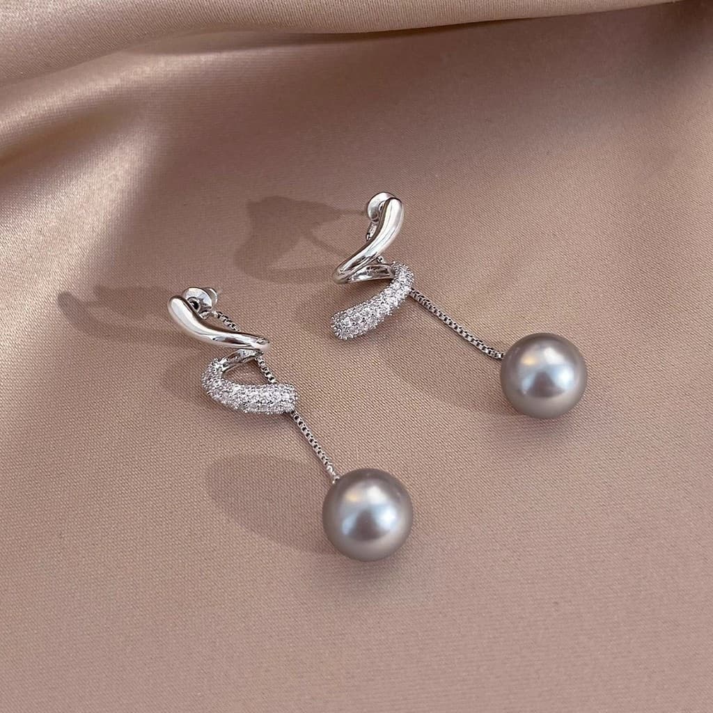 [Estoque pronto] Japonês coreano luz luxo diamante-cravejado longo borla linho cinza pérola brincos femininos brincos de
