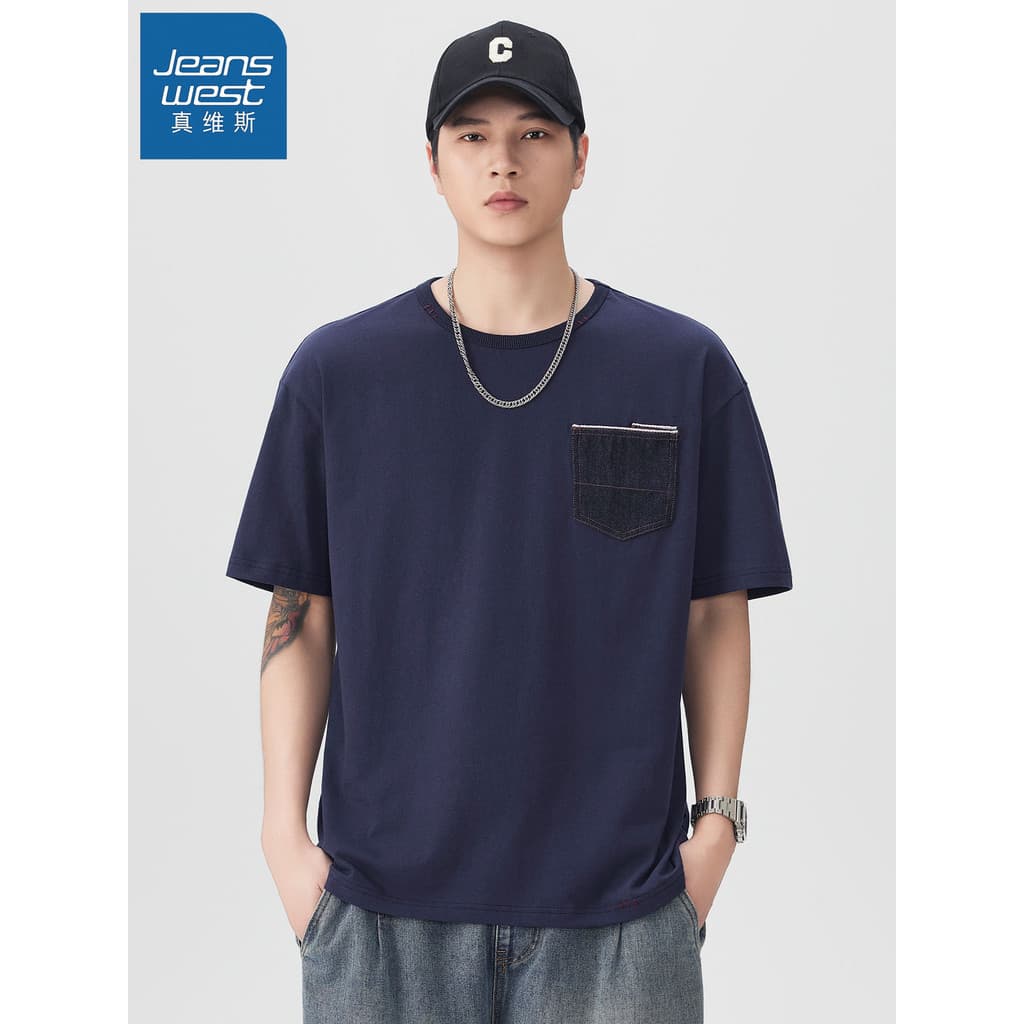 GR Real Weiss pesado masculino ombro caído camiseta de manga curta 2026 verão novo estilo cor sólida juventude All-Match