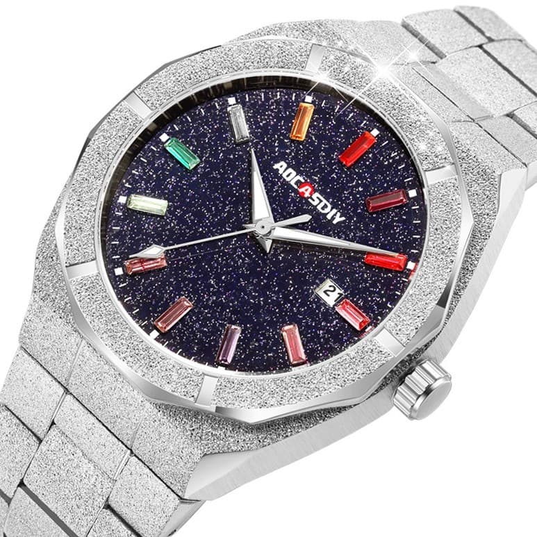 Textura fosca venda quente cheio de diamante céu estrelado relógio masculino moda luxo relógio de quartzo à prova dwater