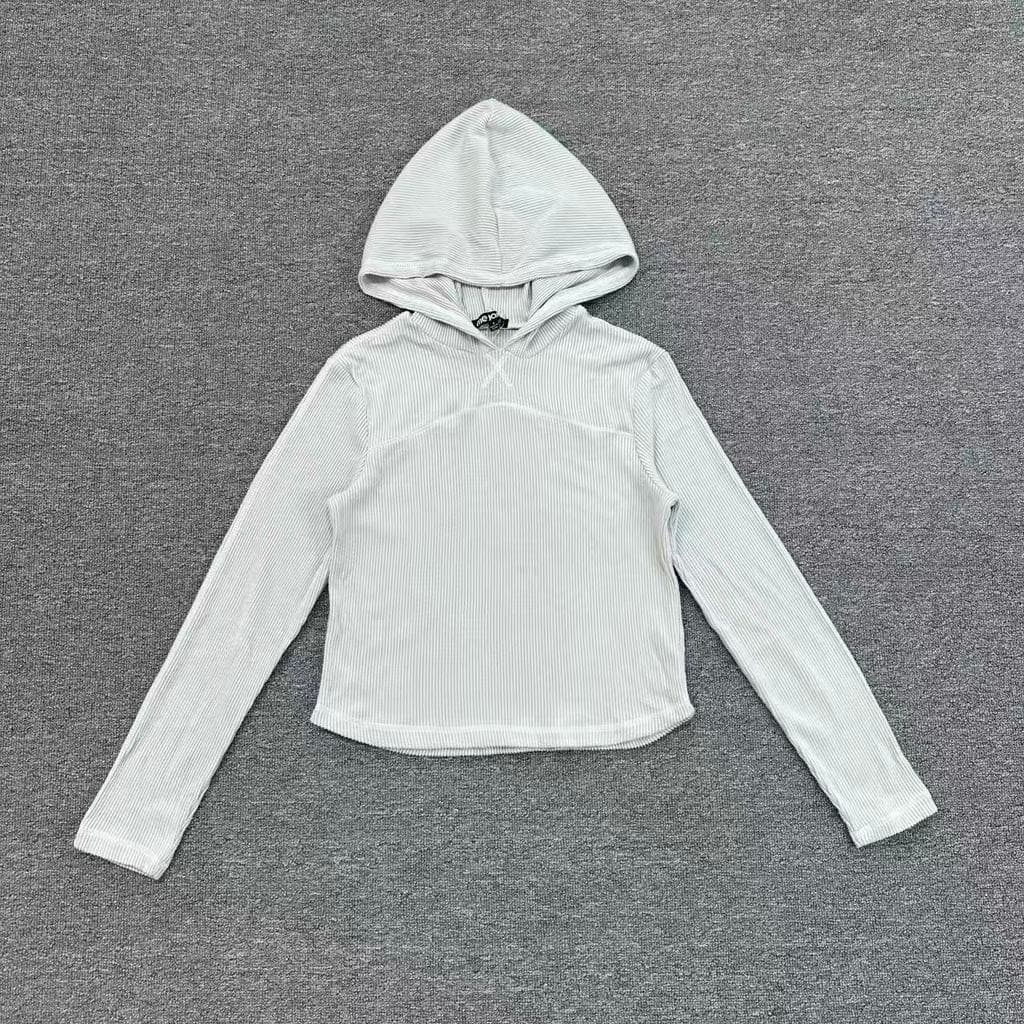 C2193 novo estilo simples cinza claro Pit Strip moletom com capuz feminino curto fino ajuste mais magro olhar de manga c