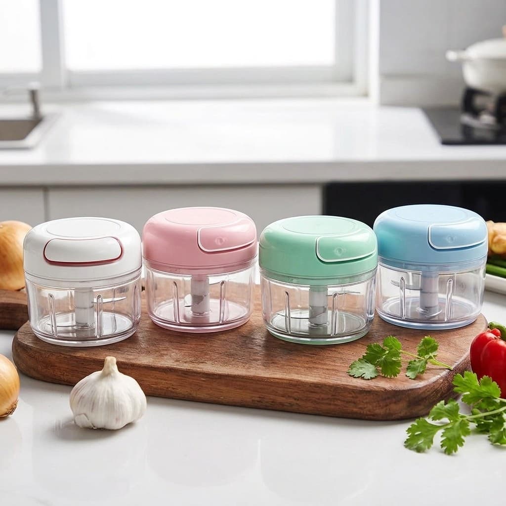 Mini Processador De Alimentos Triturador Manual Cortador De Alho E Pimenta Inox