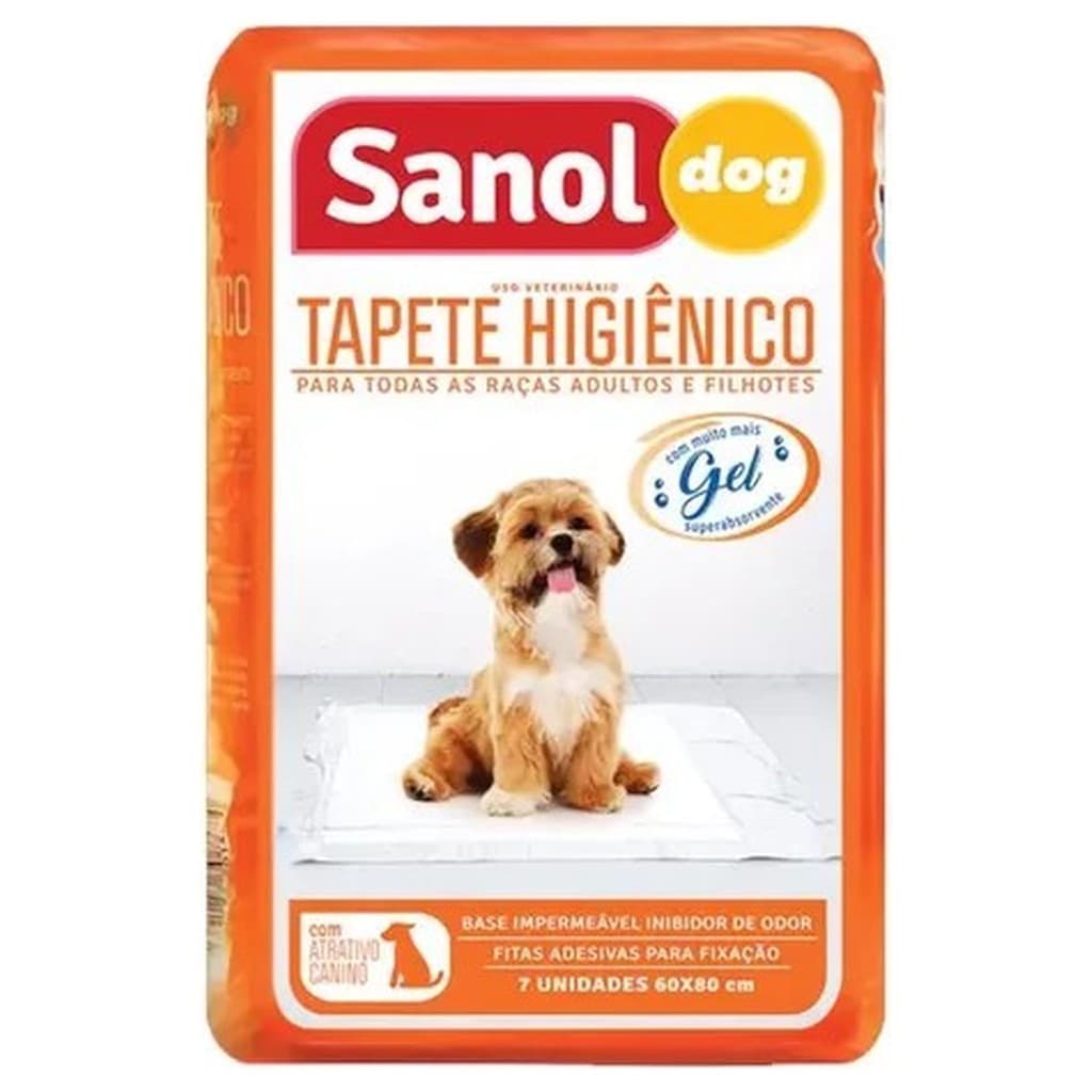 Tapete Higiênico Sanol Dog Pacote 7 Unidades Descartável Cães Filhotes Adultos 60x80cm Antivazamento Gel