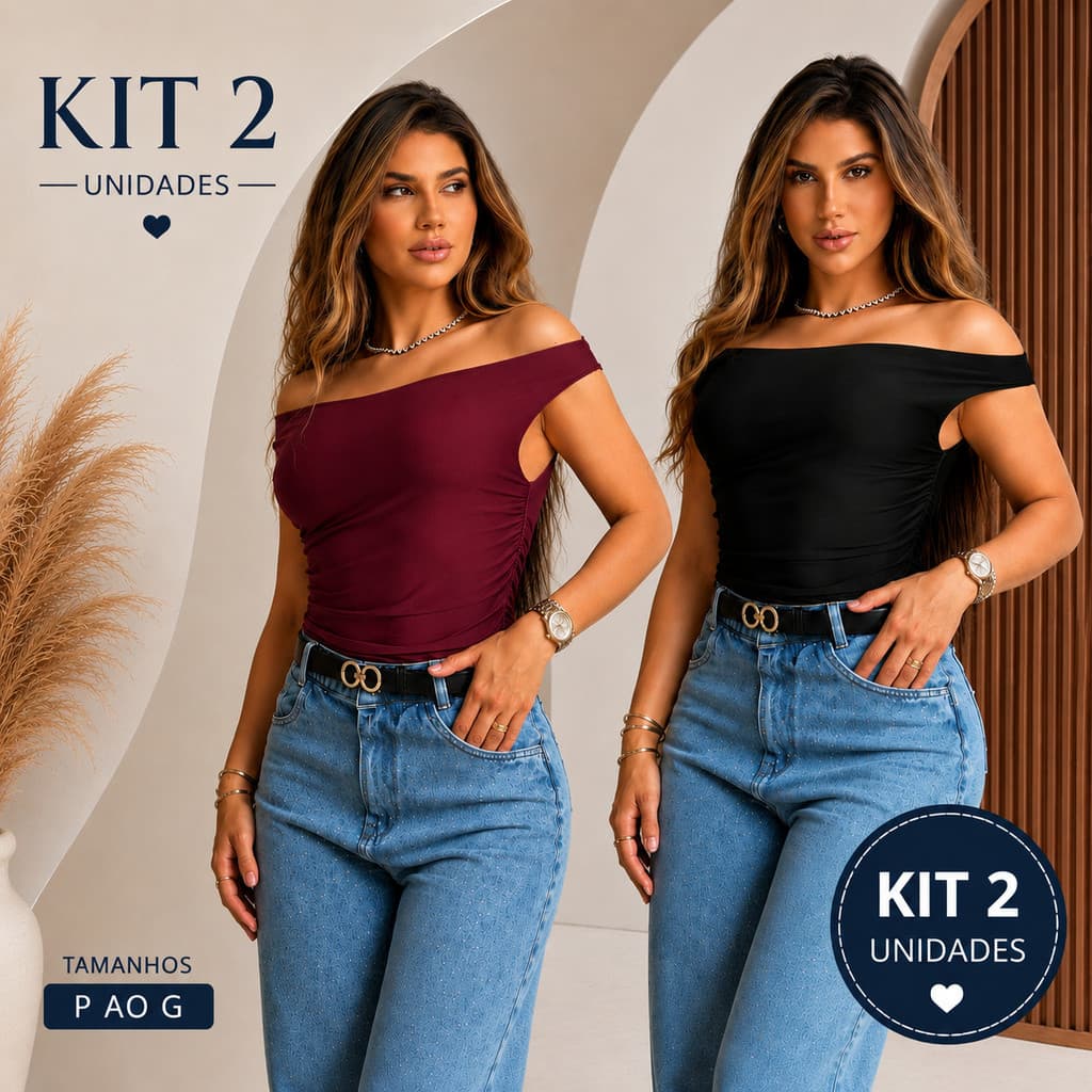 Kit 2 Blusas Femininas Ciganinha Ombro a Ombro Suplex Premium Princesa Casual Confortável Elegante