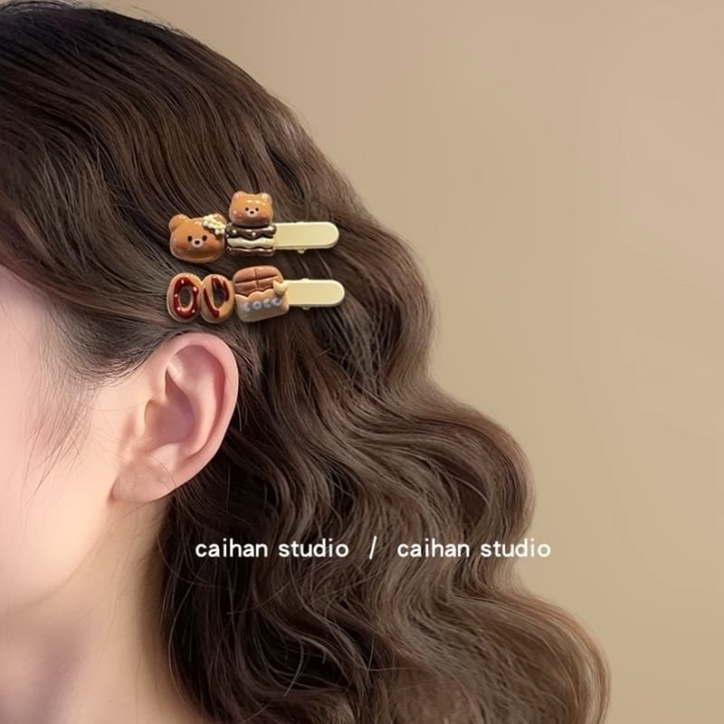 Cor de café urso biscoito grampo de cabelo feminino bonito doce menina coração quebrado cabelo franja clipe Hairpin requ