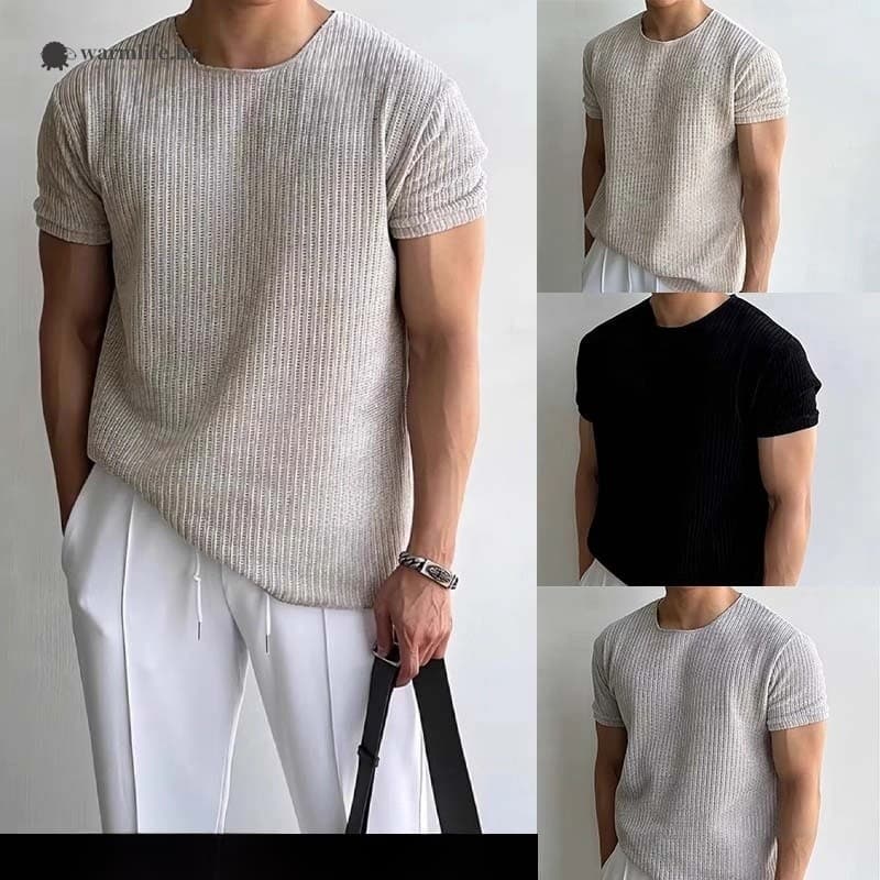 Malhas Masculinas Soltas Casuais Com Gola Redonda – Camiseta Respirável De Manga Curta