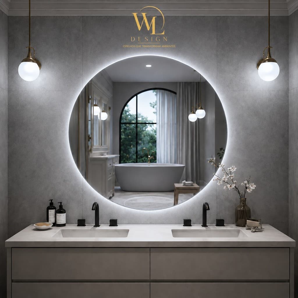 Espelho Redondo com LED Lapidado Decorativo para Banheiro Lavabo Quarto Sala Vários Tamanhos