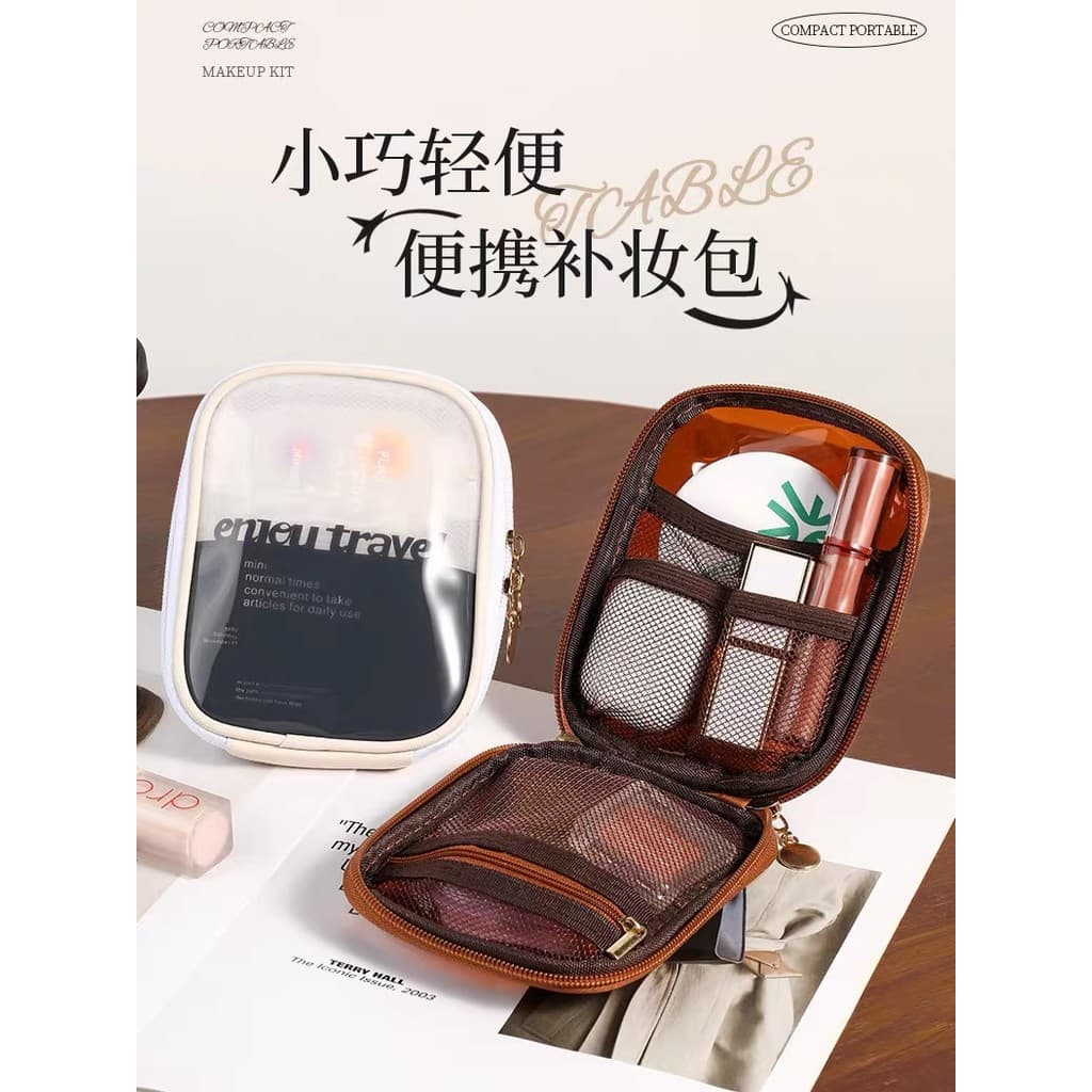 Bolsa cosmética pequena de maquiagem portátil, novo estilo, viagem de negócios, divisória portátil, Mini bolsa de armaze