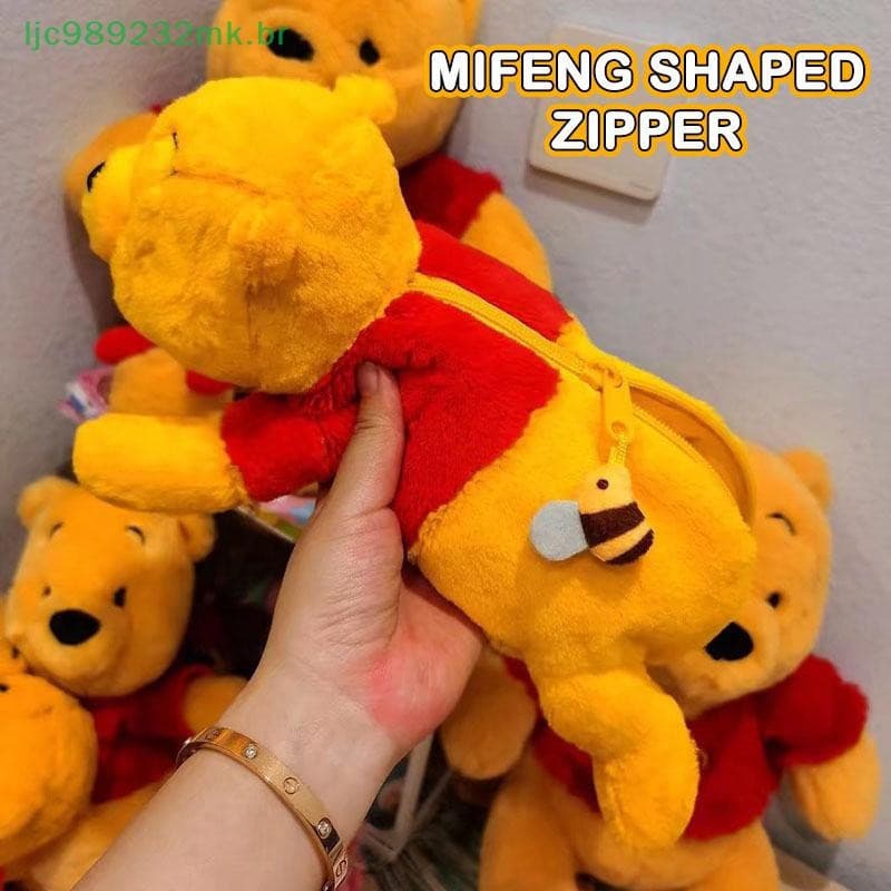 [MYBR] Bolsa De Lápis De Pelúcia Fofa Do Ursinho Pooh Estojo Grande Capacidade Maquiagem Material Escolar Bolsas Papelar