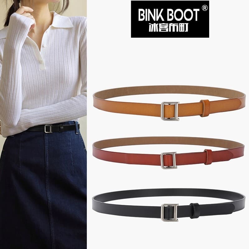 D-em forma de prata fivela calças de couro cinto fino senhoras Jeans moda decoração não-buraco cinto Retro ins