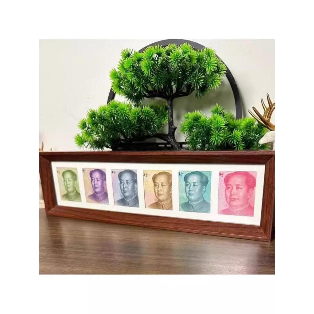 Moldura de foto RMB de seis linhas, cor de nogueira, faça você mesmo, exibição de moedas comemorativas, presente, amigos