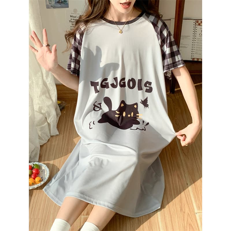 Camisola de verão feminina verão sensação legal seda gelo manga curta bonito dos desenhos animados Plus Size gordura mm1