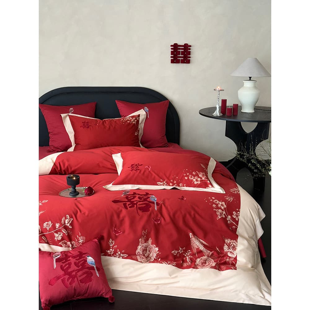 Roland Home Textiles Light Luxo Novo Estilo Chinês Preparação de Casamento Conjunto de Quatro Peças Vermelho High-End Ca