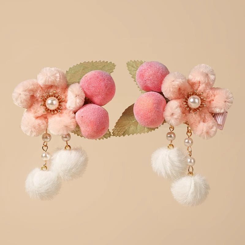 Crianças Hanfu cocar antigo bonito velo flor menina bebê inverno pérola borla lado grampo de cabelo menina ano novo aces