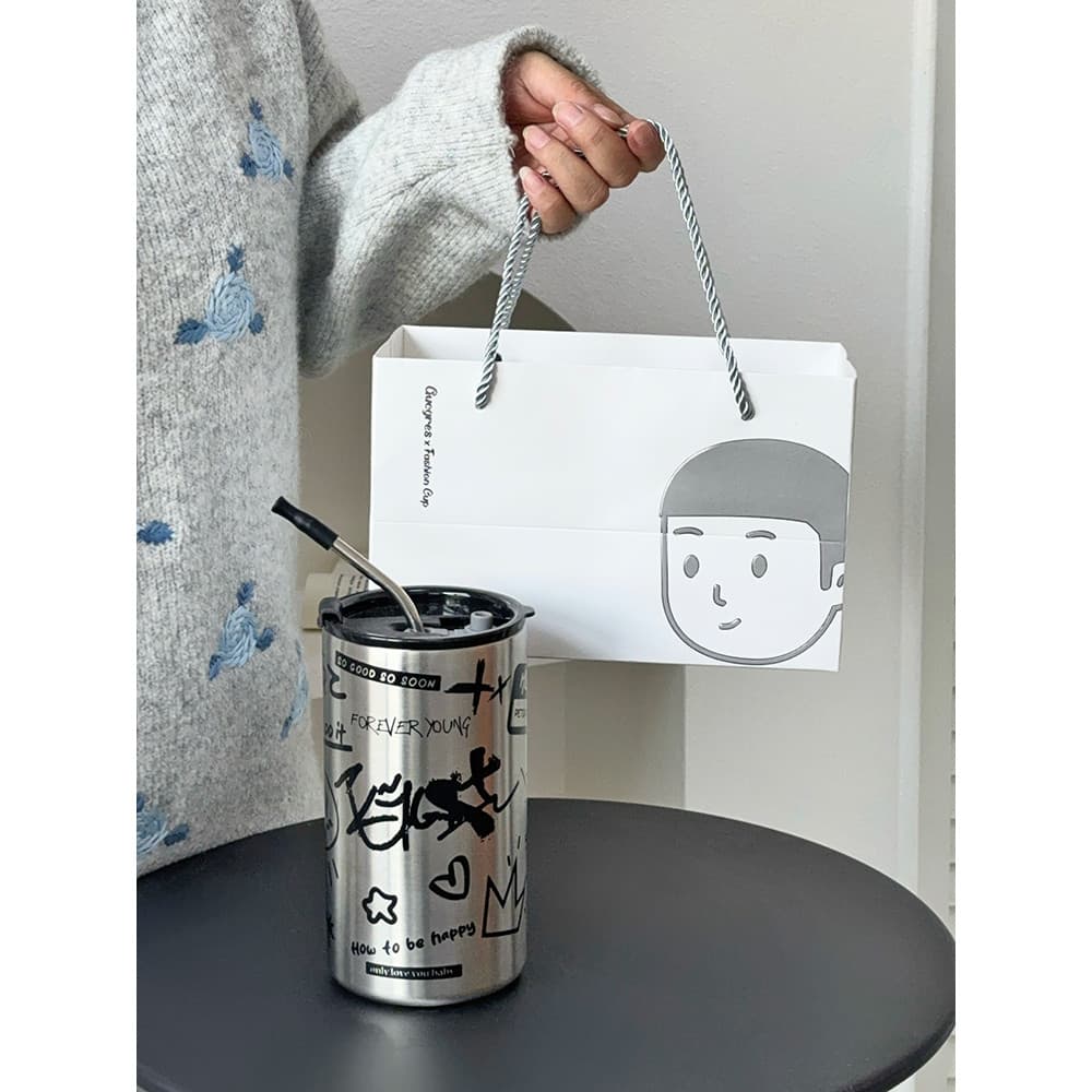 Presente copo de água presente de aniversário de alto valor copo térmico de aço inoxidável menina copo de palha casal xí