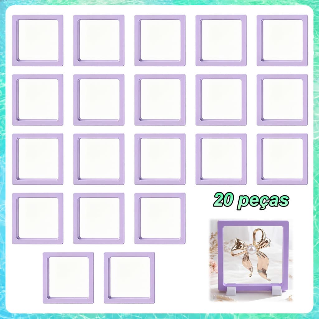 20 Peças Estojo Flutuante Roxo 7x7cm em ABS e PE, Dupla Face para Moedas, Selos, Joias e Coleções