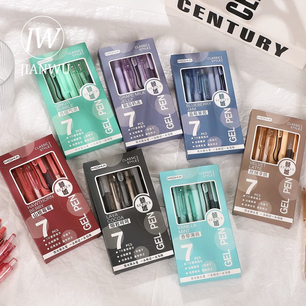 JIANWU Conjunto de 7 Canetas Gel Retráteis Pretas de 0,5mm para Escrita Simples e Suave, Multifuncionais, Suprimentos Cr