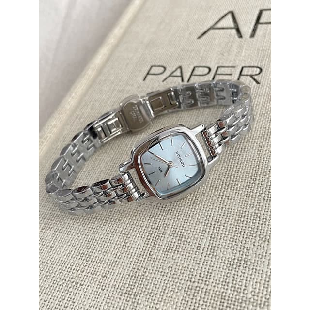 relogio feminino relogio feminino luxo < Glacier Blue > Relógio de temperamento estilo corrente quadrada feminino luz lu
