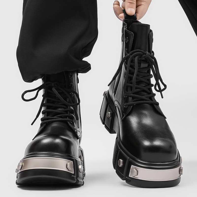 Botas Martin de sola grossa estilo britânico, botas masculinas pretas com cadarço e cano curto para motocicleta, estilo