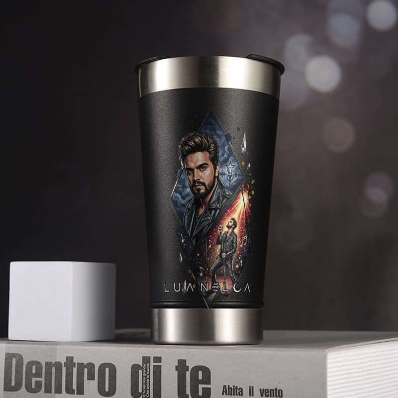 Copo térmico tumbler Luan alencar 473ml aço inoxidável com abridor de garrafas embutido e tampa parede dupla vácuo