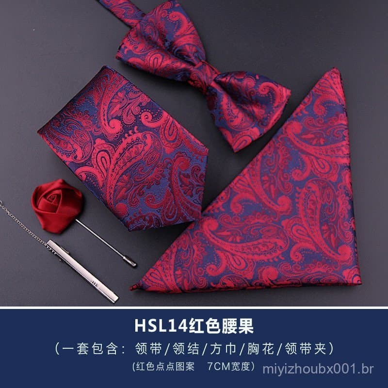 Conjunto de Gravata Formal Masculina de Cinco Peças, Estilo Coreano, Gravata Vermelha e Preta, Gravata de 8cm, Gravata B