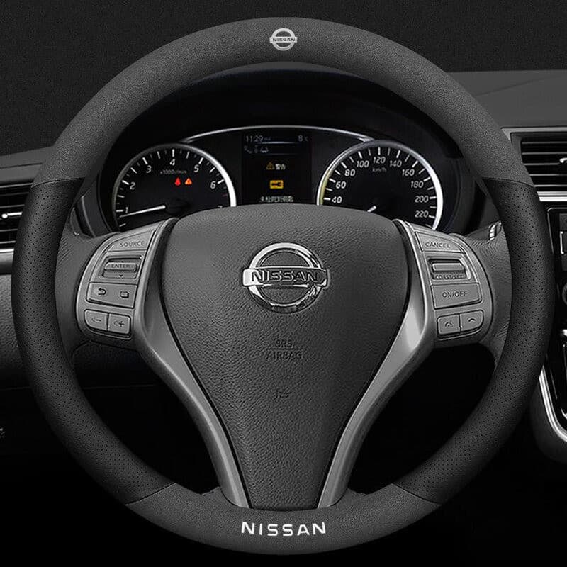 Capa de Volante de Carro em Couro de Vaca com Logo Impresso a Laser 3D para Nissan, Acessórios Compatíveis com Almera, X