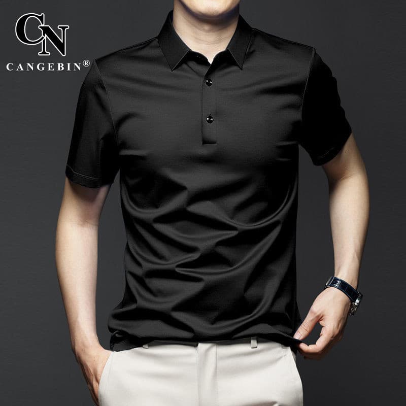 Camisa Polo masculina de manga curta verão gelo seda puro algodão 2025 novo estilo meia manga High-End colarinho marca c