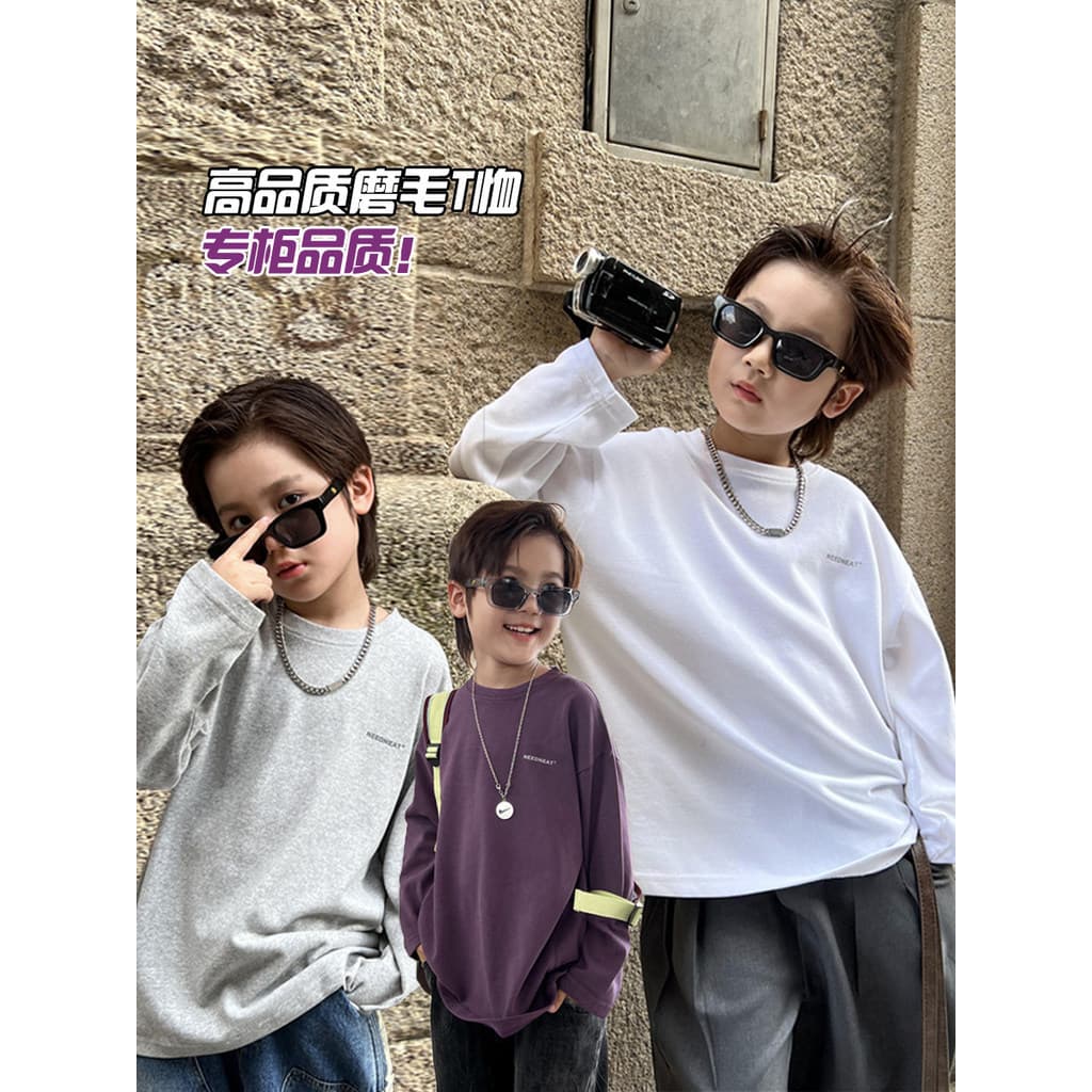 Chá mãe roupas infantis outono inverno novo estilo meninos puro algodão manga comprida topo bebê cor sólida camisa de fu