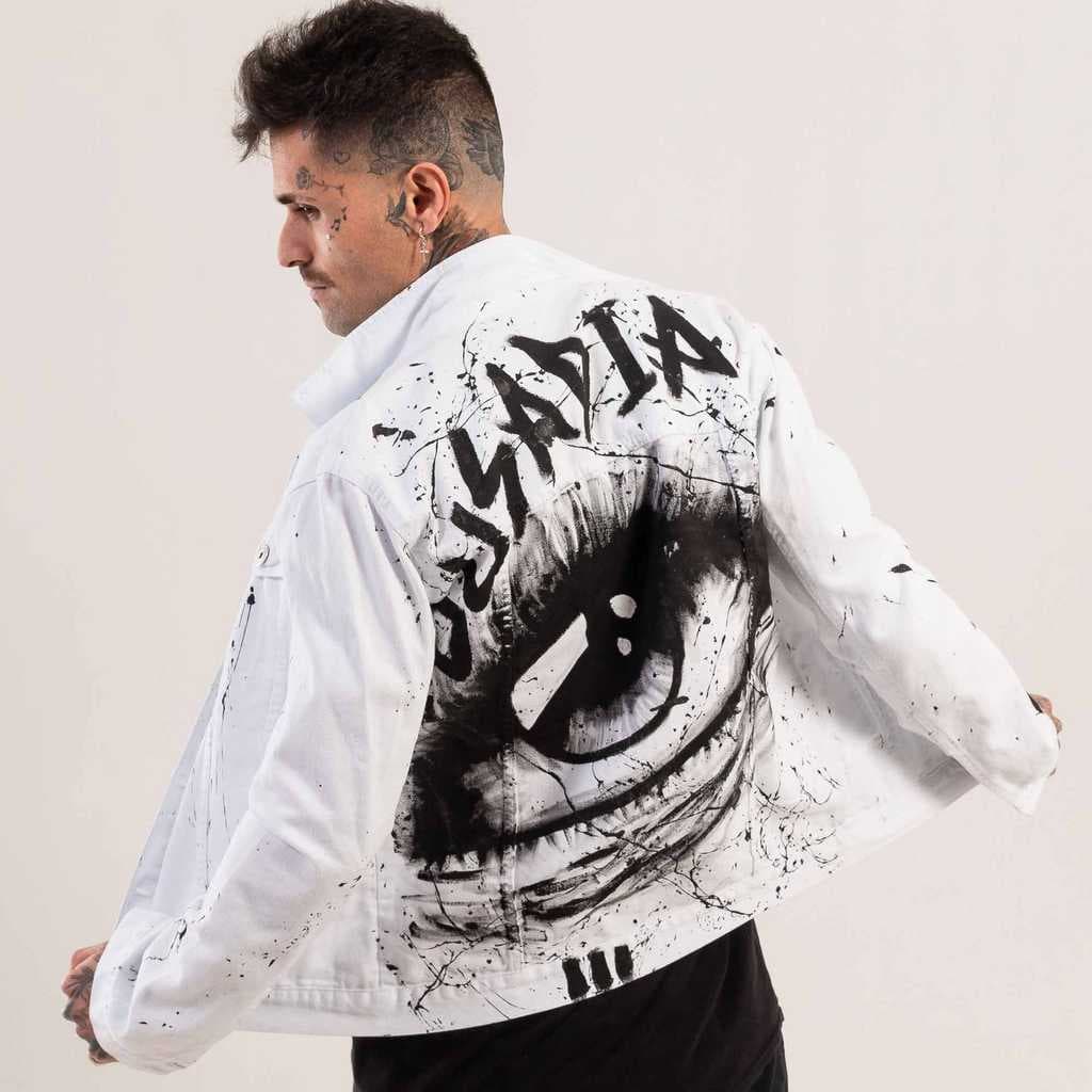 Jaqueta Jeans Ousadia Branco Eye - Personalizada a Mão