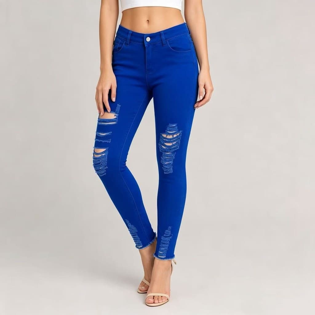 Lápis Denim Moda Slim-fit Senhoras Mais Magro Olhar Pés Pequenos Rasgados Calças Jeans Stretch
