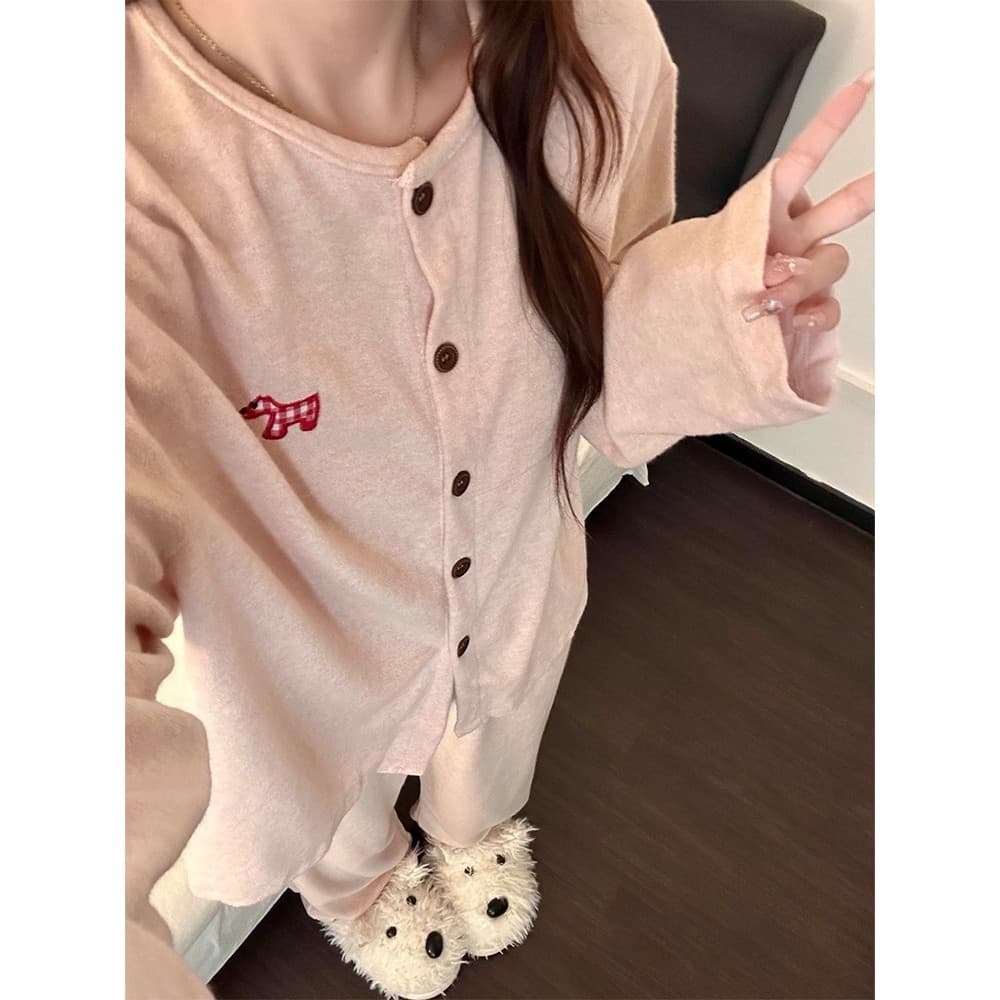 Pijama influenciador de cachorrinho rosa feminino lã seda veludo catiônico pijama feminino Loungewear