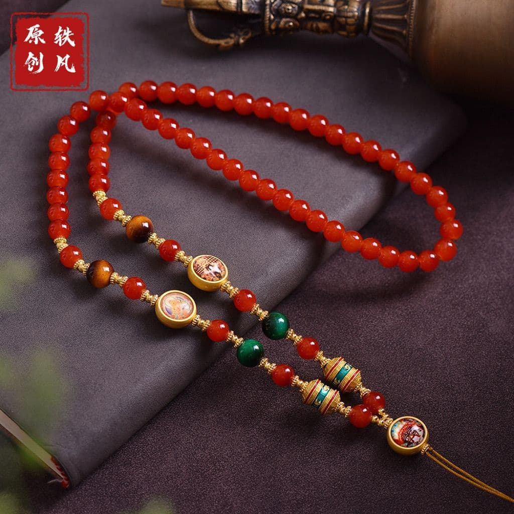 8mm tailândia amuleto corrente Design Original vitrificado amarelo deus da riqueza Thangka pendurado corrente grânulo cl