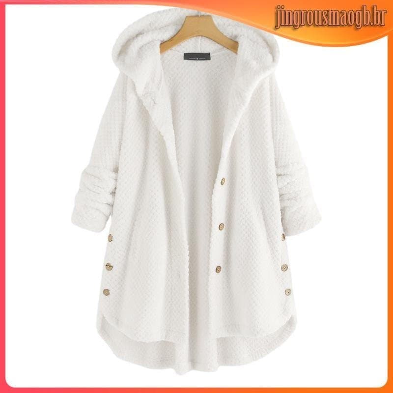Casaco de Inverno Feminino com Capuz, Casaco de Lã Macio Estilo Urso de Pelúcia, Agasalho Quente para Senhoras, Tamanho