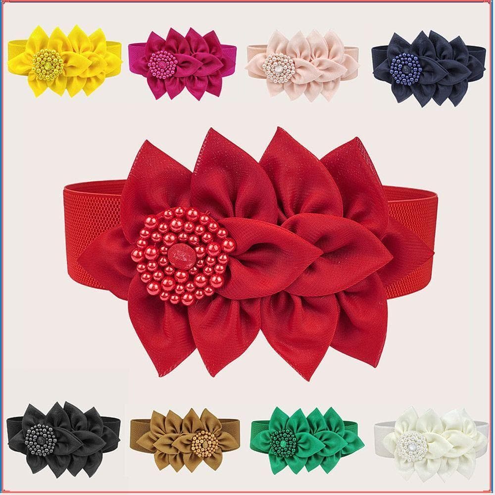 Alça De Cintura  , Elástica Casual De Cor Sólida , Cintos Largos Com Decoração De Flores Femininas